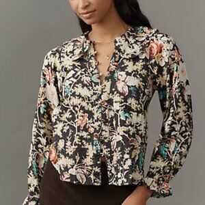 Anthropologie Pilcro Size L Keira Collared Button-Front Blouse